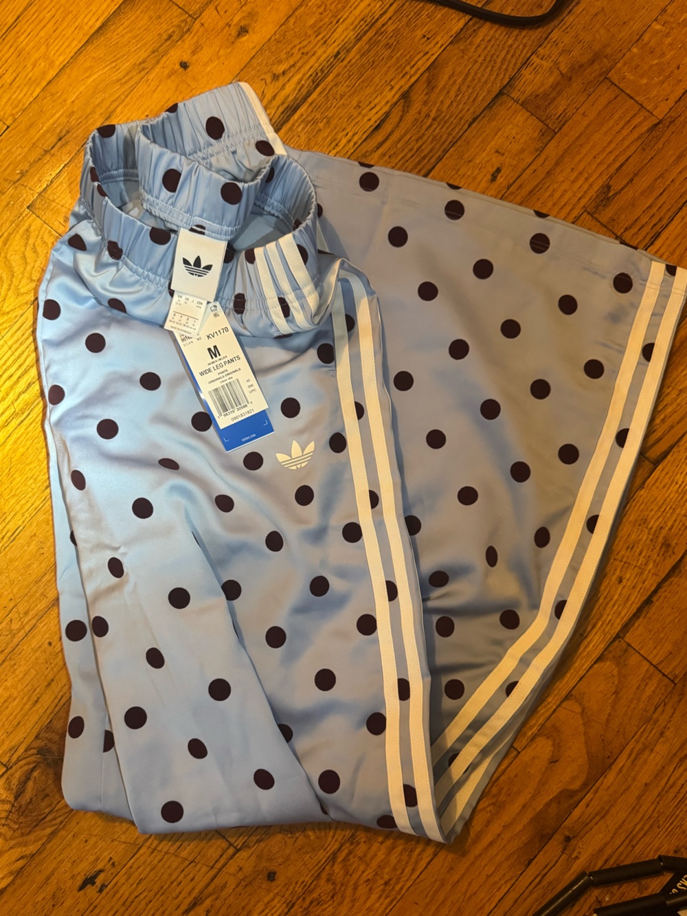 NWT Adidas Blue Polka Dot Wide Leg Pants (Medium) - Picture 5 of 6